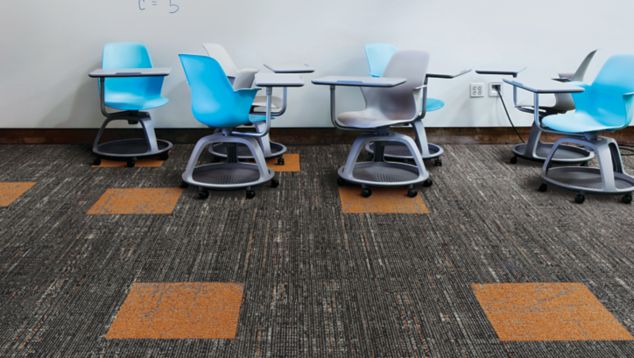 Interface Bitrate plank carpet tile and Ice Breaker carpet tile in classroom